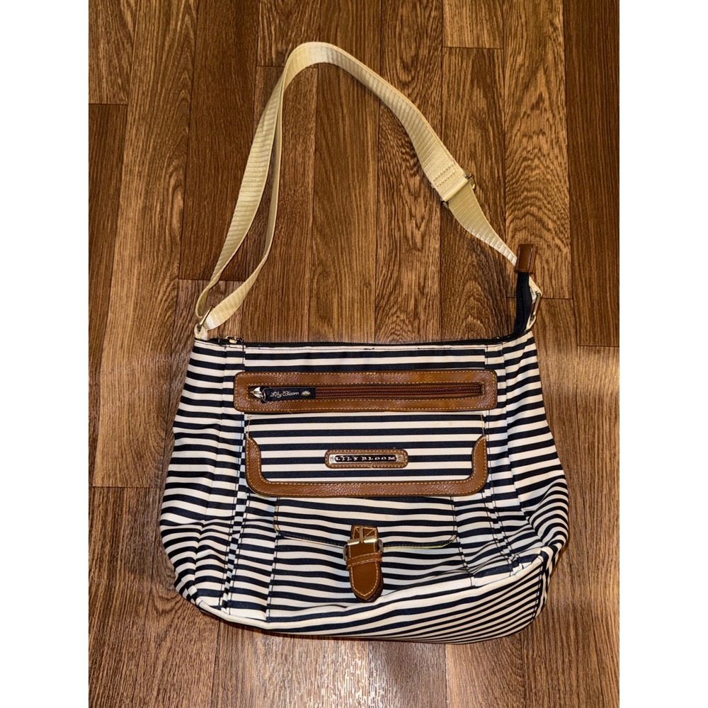 Lily Bloom Navy White Striped Recycled Polyester Crossbody Bag RN 108833